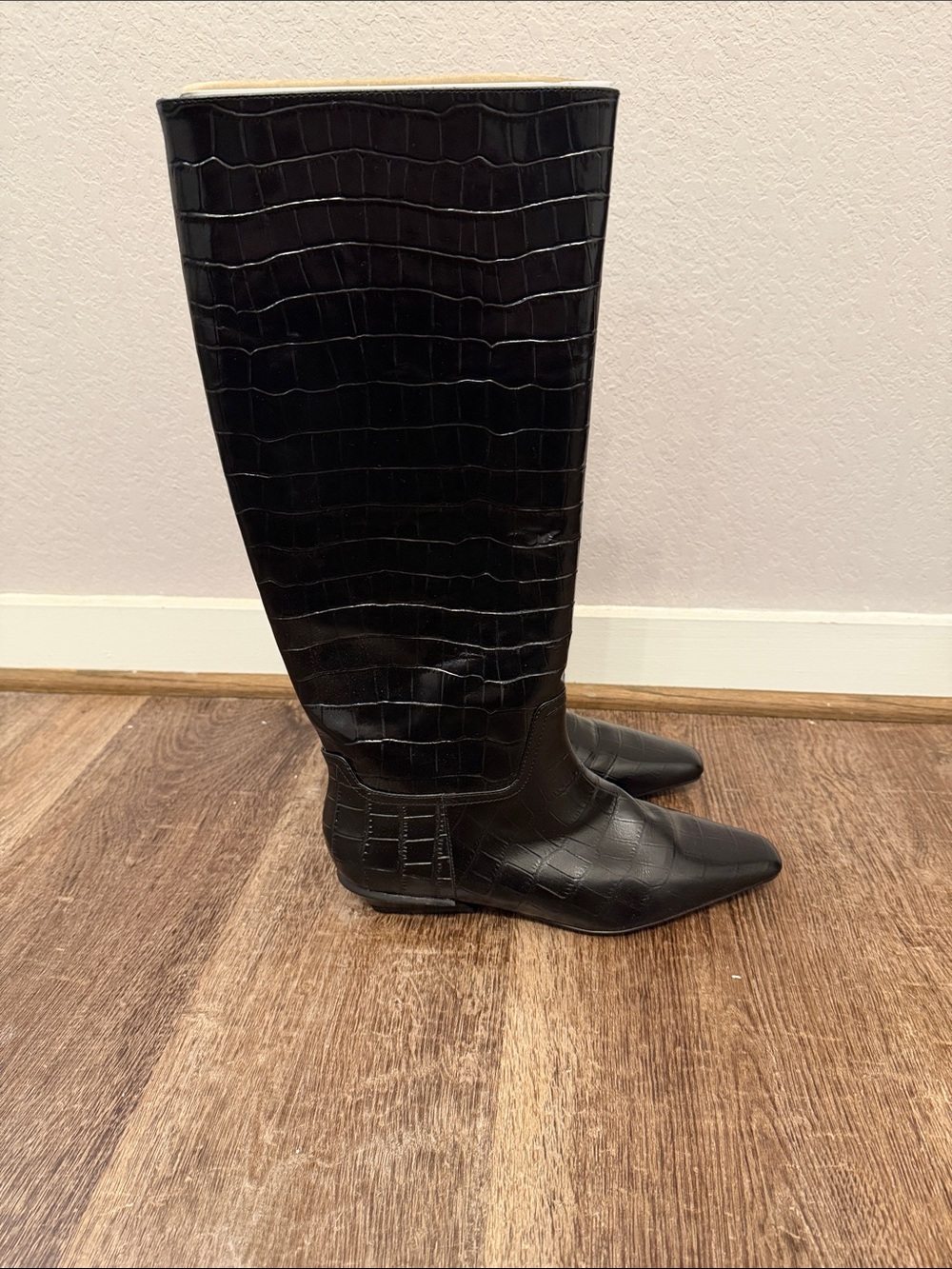 White House Black Market Black Croc-Embossed Knee High Boots